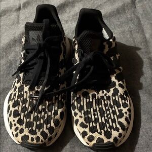 adidas Women’s Black and Cream Leopard Knit Sneakers